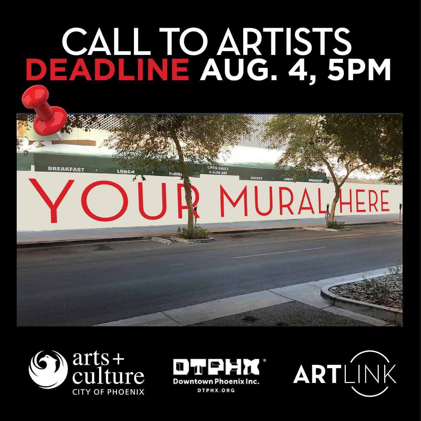 A big REMINDER (DEADLINE is this THURSDAY!!! August 4th) City of Phoenix Office of Arts and Culture and Downtown Phoenix Inc. have put out a call to Phoenix-based artists to create a nearly city-block wide mural that celebrates Phoenix! LETS GO!!! 
🎉 🎨 🏙 
Over the next few years, Phoenix is hosting major city-wide events, including Super Bowl LVII festivities, the NCAA Final Four, and the NCAA Women's Final Four. Project partners want to celebrate Phoenix's culture and are incorporating a large-scale mural (190’ x 10’) intended to highlight and celebrate the diversity, culture, and vitality that makes all of Phoenix a great place to live, work, play and visit. 

Read the call and apply today! The deadline for submissions is August 4th, 5:00 p.m. MST ⚡️

Phoenix Welcome Mural: 
https://artlinkinc.submittable.com/submit