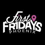 First Fridays Phoenix text on black background.