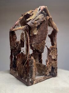 A little shelter made out of cactus fibers, thread and nylons.